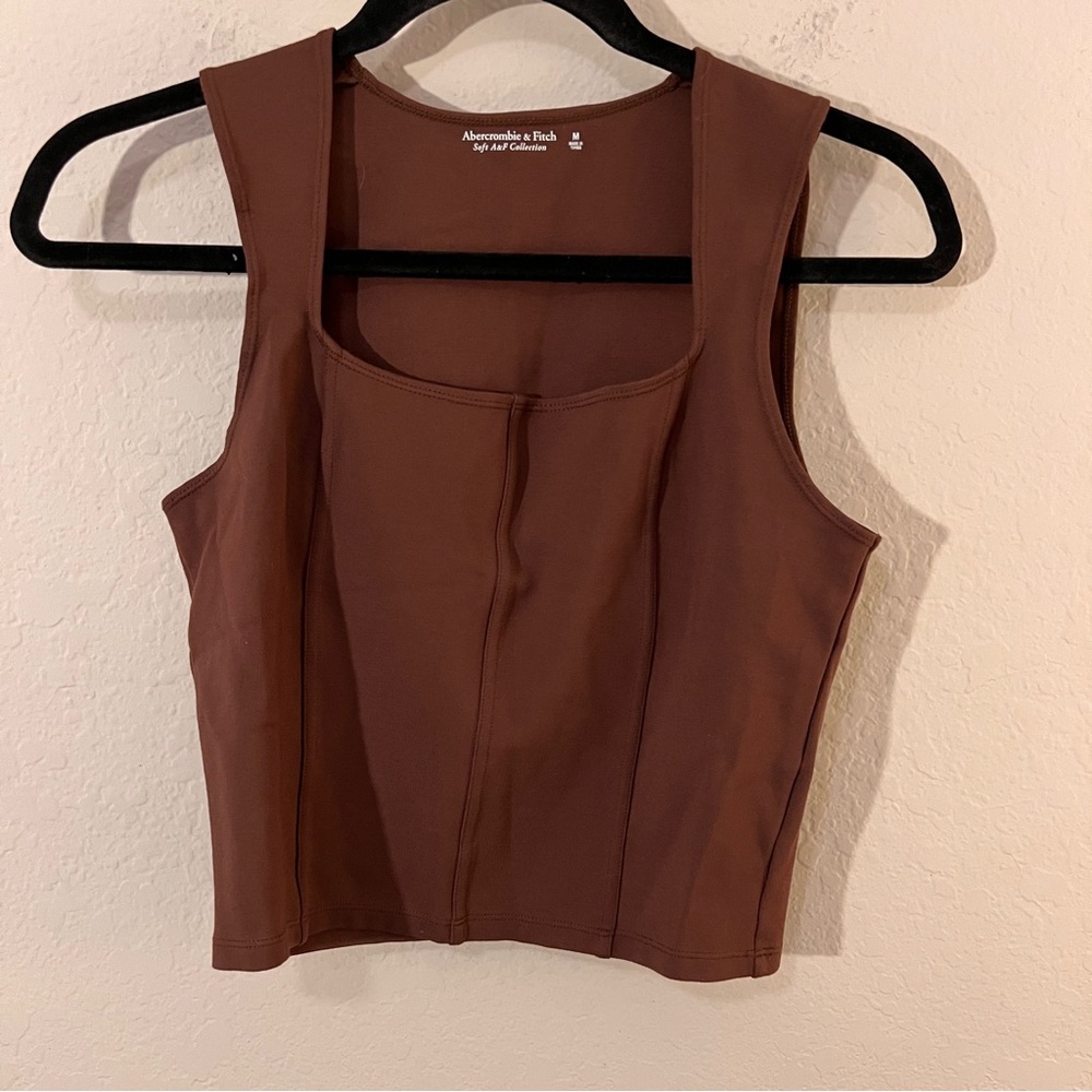 Abercrombie & Fitch Brown Soft A&F Fitted Crop Square Neck Tank Top Size M EUC